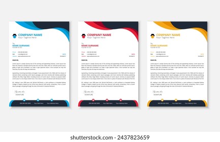 Set of modern corporate Letterhead design template or Business style letter head templates for your project design.

