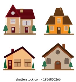 set of modern cottage houses, flat, bright design