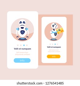 set modern courier robots express delivery service artificial intelligence technology concept humanoid robotic deliver flat copy space