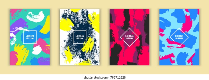 Set modern cover design in the style of brush strokes and spots. Abstract acrylic art for a4 covers, banners, flyers and posters. Eps10