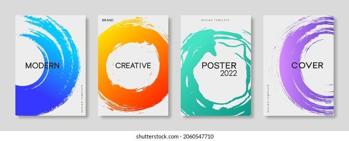 Set of modern cover design template with round brush strokes  for presentation, infographics and event promotion. Eps 10 Vector