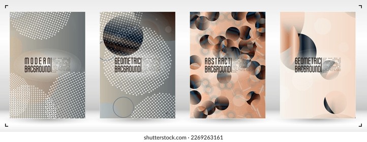 Set of Modern Cover with Gradient Mesh Holographic Circles. Future Minimal Web Design with Abstract Composition. Dynamic Style for your Business Brochure.