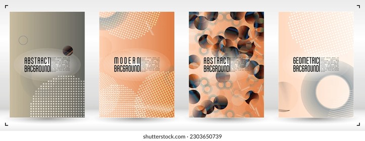 Conjunto de portada moderna con círculos holográficos de malla degradada. Diseño de páginas geométricas luminosas con líneas, puntos, formas redondeadas. Estilo de innovación para tu portada comercial.