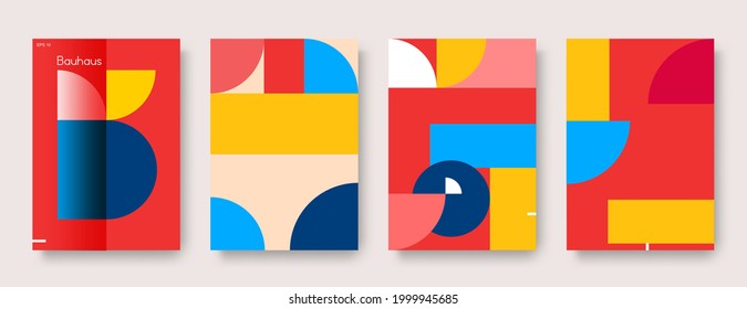 Set of modern cover or poster design template. Trendy bauhaus pattern design background. Vector