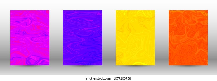 A set of modern covers. Abstract marble pattern. Blue, orange, pink, yellow pattern with lava figures. An illustration consisting of blurred lines, circles. Template for your business design.Vector.