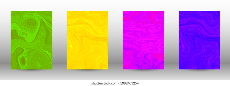 A set of modern covers. Abstract marble pattern. Blue, green, pink, yellow pattern with lava figures. An illustration consisting of blurred lines, circles. Template for your business design.Vector.