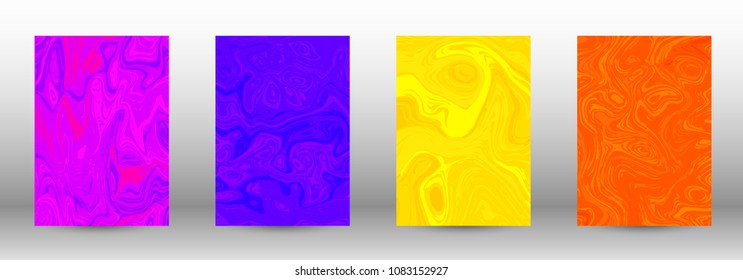 A set of modern covers. Abstract marble pattern. Blue, orange, pink, yellow pattern with lava figures. An illustration consisting of blurred lines, circles. Template for your business design.Vector.