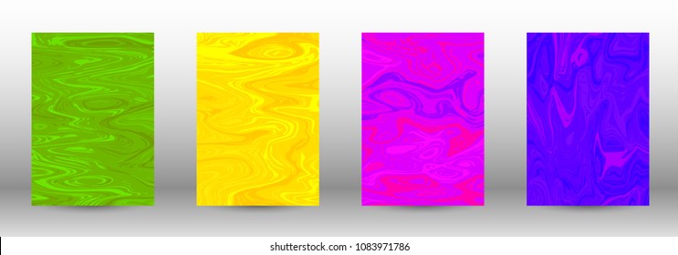 A set of modern covers. Abstract marble pattern. Blue, green, pink,yellow pattern with lava figures. An illustration consisting of blurred lines, circles. Template for your business design.Vector.