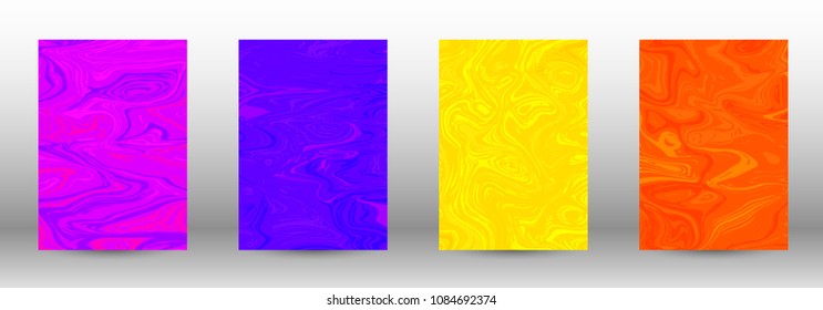 A set of modern covers. Abstract marble pattern. Blue, orange, pink, yellow pattern with lava figures. An illustration consisting of blurred lines, circles. Template for your business design.Vector.