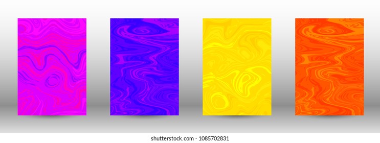 A set of modern covers. Abstract marble pattern. Blue, orange, pink, yellow pattern with lava figures. An illustration consisting of blurred lines, circles. Template for your business design.Vector.