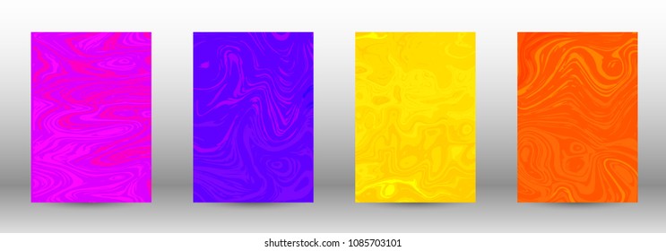 A set of modern covers. Abstract marble pattern. Blue, orange, pink, yellow pattern with lava figures. An illustration consisting of blurred lines, circles. Template for your business design.Vector.