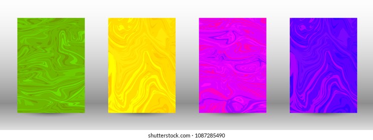 A set of modern covers. Abstract marble pattern. Blue, green, pink, yellow pattern with lava figures. An illustration consisting of blurred lines, circles. Template for your business design.Vector.