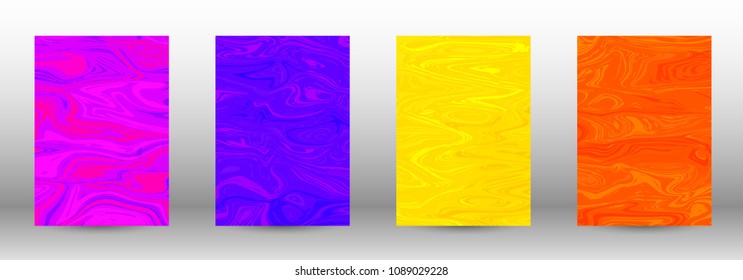 A set of modern covers. Abstract marble pattern. Blue, orange, pink, yellow pattern with lava figures. An illustration consisting of blurred lines, circles. Template for your business design.Vector.