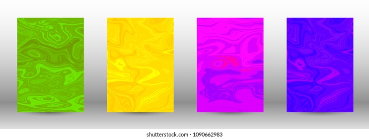 A set of modern covers. Abstract marble pattern. Blue, green, pink, yellow pattern with lava figures. An illustration consisting of blurred lines, circles. Template for your business design.Vector.