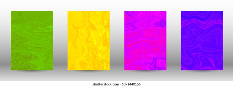A set of modern covers. Abstract marble pattern. Blue, green, pink, yellow pattern with lava figures. An illustration consisting of blurred lines, circles. Template for your business design.Vector.