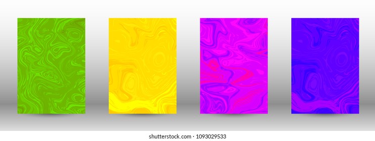 A set of modern covers. Abstract marble pattern. Blue, green, pink, yellow pattern with lava figures. An illustration consisting of blurred lines, circles. Template for your business design.Vector.
