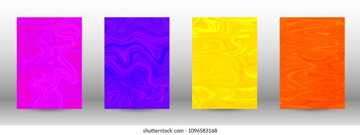 A set of modern covers. Abstract marble pattern. Blue, orange, pink, yellow pattern with lava figures. An illustration consisting of blurred lines, circles. Template for your business design.Vector.