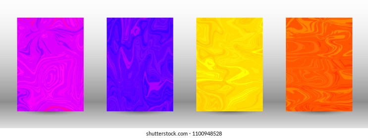 A set of modern covers. Abstract marble pattern. Blue, orange, pink, yellow pattern with lava figures. An illustration consisting of blurred lines, circles. Template for your business design.Vector.