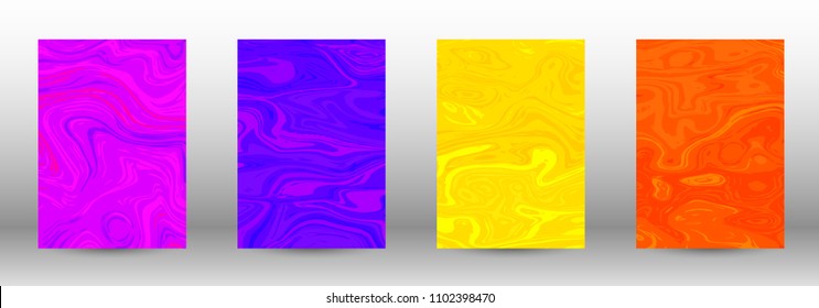 A set of modern covers. Abstract marble pattern. Blue, orange, pink, yellow pattern with lava figures. An illustration consisting of blurred lines, circles. Template for your business design.Vector.