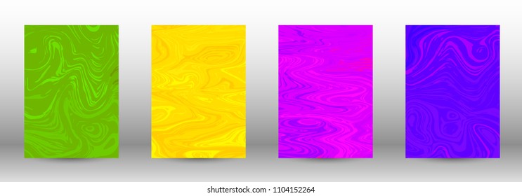 A set of modern covers. Abstract marble pattern. Blue, green, pink, yellow pattern with lava figures. An illustration consisting of blurred lines, circles. Template for your business design.Vector.