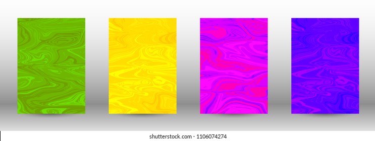A set of modern covers. Abstract marble pattern. Blue, green, pink, yellow pattern with lava figures. An illustration consisting of blurred lines, circles. Template for your business design.Vector.