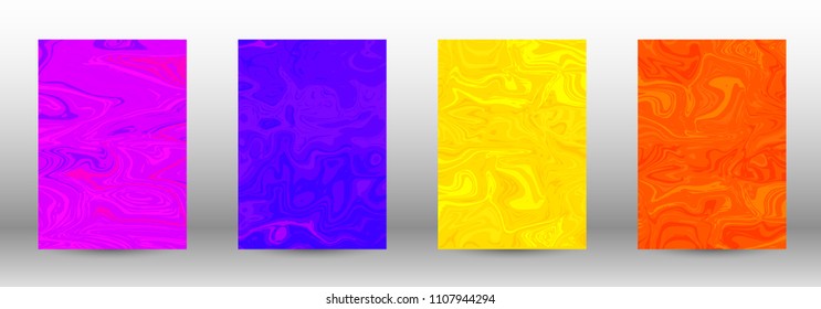 A set of modern covers. Abstract marble pattern. Blue, orange, pink, yellow pattern with lava figures. An illustration consisting of blurred lines, circles. Template for your business design.Vector.