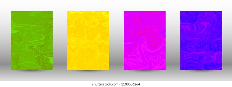 A set of modern covers. Abstract marble pattern. Blue, green, pink, yellow pattern with lava figures. An illustration consisting of blurred lines, circles. Template for your business design.Vector.