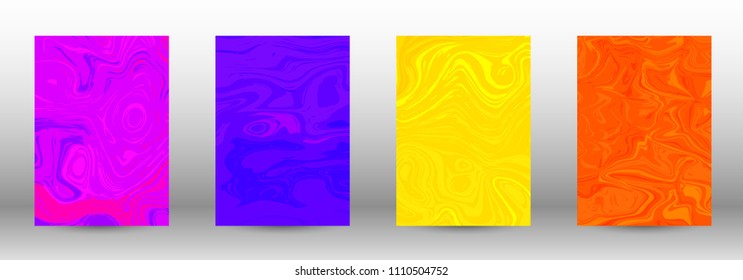 A set of modern covers. Abstract marble pattern. Blue, orange, pink, yellow pattern with lava figures. An illustration consisting of blurred lines, circles. Template for your business design.Vector.