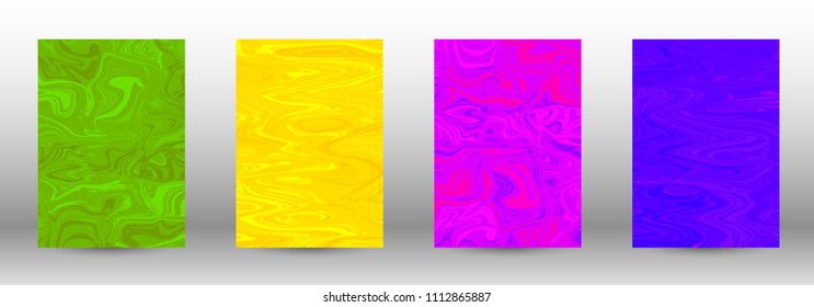 A set of modern covers. Abstract marble pattern. Blue, green, pink, yellow pattern with lava figures. An illustration consisting of blurred lines, circles. Template for your business design.Vector.