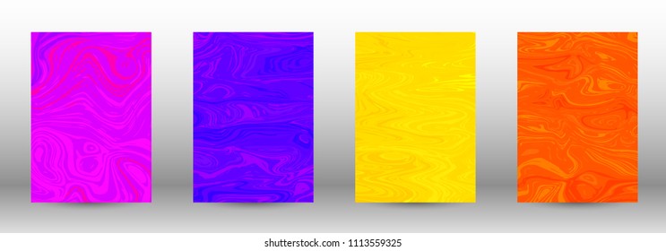 A set of modern covers. Abstract marble pattern. Blue, orange, pink, yellow pattern with lava figures. An illustration consisting of blurred lines, circles. Template for your business design.Vector.