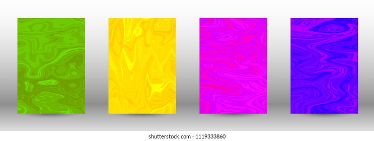 A set of modern covers. Abstract marble pattern. Blue, green, pink, yellow pattern with lava figures. An illustration consisting of blurred lines, circles. Template for your business design.Vector.