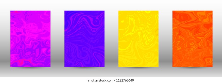 A set of modern covers. Abstract marble pattern. Blue, orange, pink, yellow pattern with lava figures. An illustration consisting of blurred lines, circles. Template for your business design.Vector.