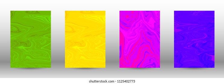 A set of modern covers. Abstract marble pattern. Blue, green, pink, yellow pattern with lava figures. An illustration consisting of blurred lines, circles. Template for your business design.Vector.