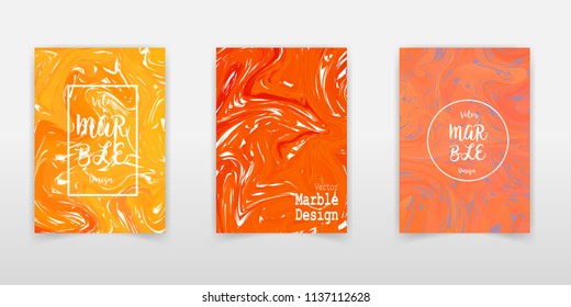 A set of modern covers. Abstract marble pattern. Light blue, beige, pink, white pattern with lava figures. An illustration consisting of blurred lines, circles. Template for your business design.