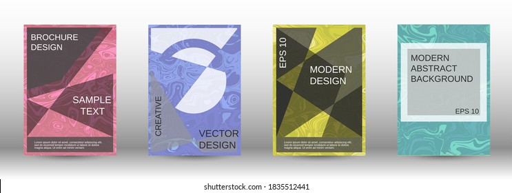  A set of modern covers. Abstract marble pattern. Blue, yellow, pink, green pattern with lava shapes. The illustration, consisting of blurred lines, circles. Template for your business design.
