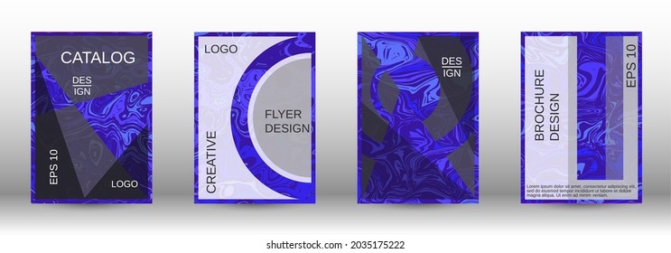 A set of modern covers. Abstract marble pattern. Blue pattern with lava forms. Shining illustration consisting of blurred lines, circles. Template for your business design.