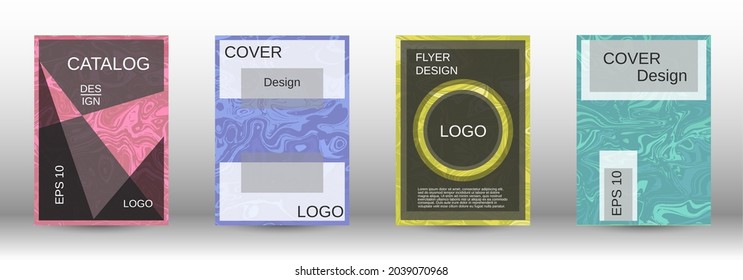  A set of modern covers. Abstract marble pattern. Blue, yellow, pink, green pattern with lava shapes. The illustration, consisting of blurred lines, circles. Template for your business design.