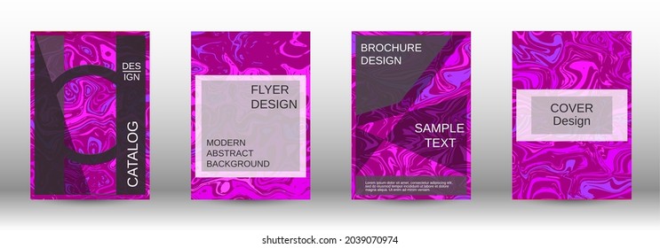 A set of modern covers. Abstract marble pattern. Magenta pattern with lava shapes. A colorful psychedelic background made from intertwined curved shapes.