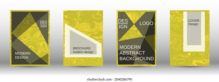 A set of modern covers. Abstract marble pattern. Yellow pattern with lava forms. A colorful psychedelic background made from intertwined curved shapes.