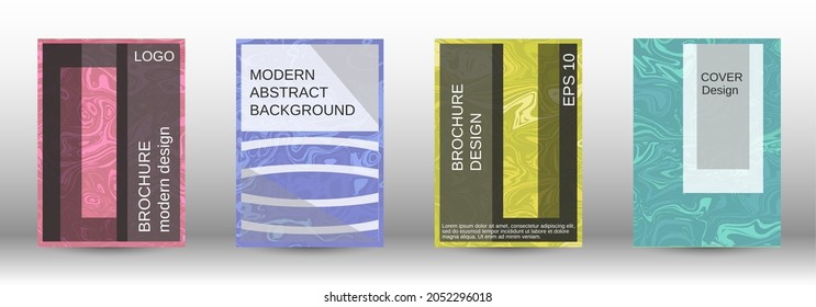 A set of modern covers. Abstract marble pattern. Blue, yellow, pink, green pattern with lava shapes. The illustration, consisting of blurred lines, circles. Template for your business design.