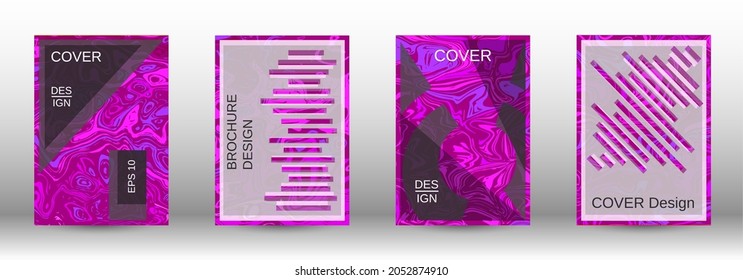 A set of modern covers. Abstract marble pattern. Magenta pattern with lava shapes. A colorful psychedelic background made from intertwined curved shapes.