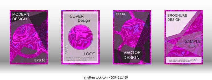 A set of modern covers. Abstract marble pattern. Magenta pattern with lava shapes. A colorful psychedelic background made from intertwined curved shapes.