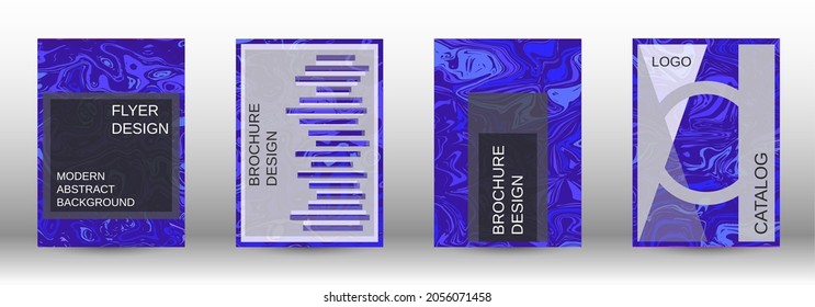 A set of modern covers. Abstract marble pattern. Blue pattern with lava forms. Shining illustration consisting of blurred lines, circles. Template for your business design.