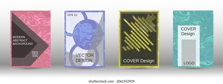  A set of modern covers. Abstract marble pattern. Blue, yellow, pink, green pattern with lava shapes. The illustration, consisting of blurred lines, circles. Template for your business design.