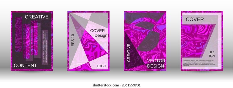A set of modern covers. Abstract marble pattern. Magenta pattern with lava shapes. A colorful psychedelic background made from intertwined curved shapes.