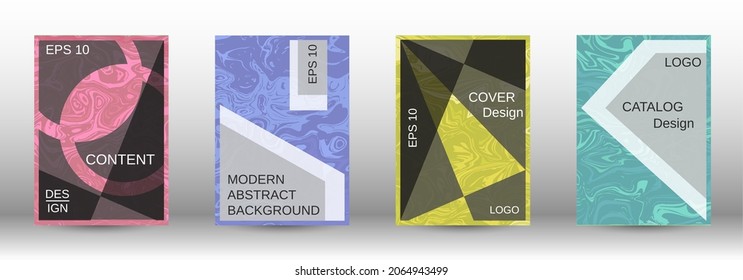  A set of modern covers. Abstract marble pattern. Blue, yellow, pink, green pattern with lava shapes. The illustration, consisting of blurred lines, circles. Template for your business design.
