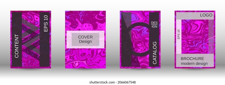 A set of modern covers. Abstract marble pattern. Magenta pattern with lava shapes. A colorful psychedelic background made from intertwined curved shapes.