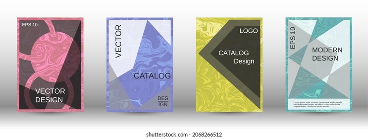  A set of modern covers. Abstract marble pattern. Blue, yellow, pink, green pattern with lava shapes. The illustration, consisting of blurred lines, circles. Template for your business design.