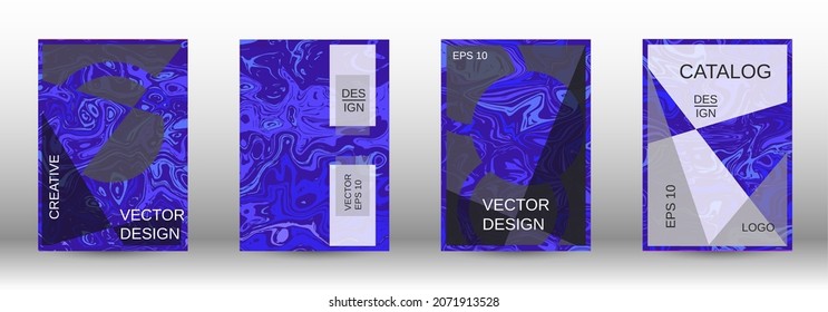 A set of modern covers. Abstract marble pattern. Blue pattern with lava forms. Shining illustration consisting of blurred lines, circles. Template for your business design.