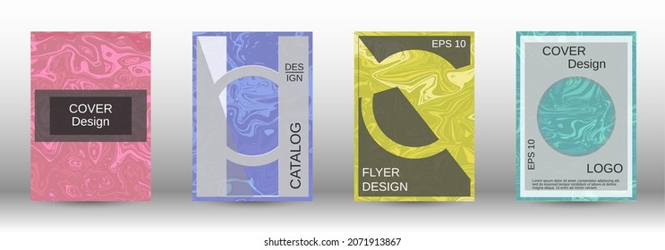  A set of modern covers. Abstract marble pattern. Blue, yellow, pink, green pattern with lava shapes. The illustration, consisting of blurred lines, circles. Template for your business design.